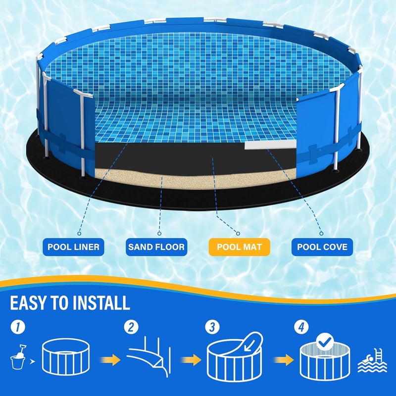 ACTREY 2025 New 12 FT Round Pool Pad for Above Swimming Pool,300 g/㎡ Pre-Cut Heavy Duty Outdoor Pool Liner Pads|Double Density| Puncture Resistant|Seamless Durable Eco-Friendly|Black Swimming Pool Mats - Image 3